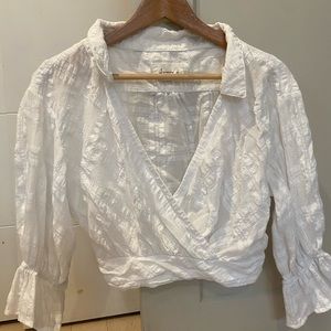 Super cropped Anthropologie blouse bell sleeve